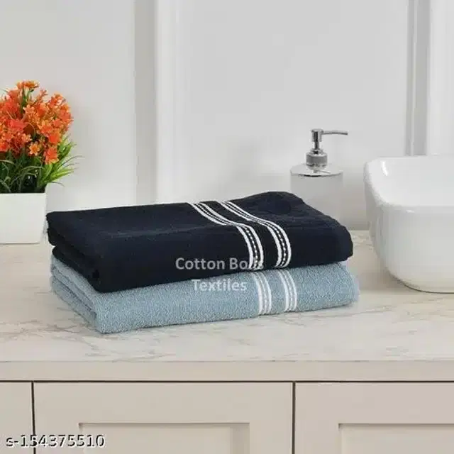 Cotton Bath Towels, Black & Sky Blue, Pack of 2