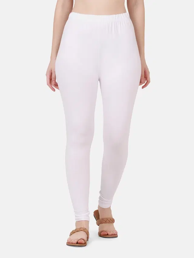 Cotton Solid Leggings for Women (White, L)