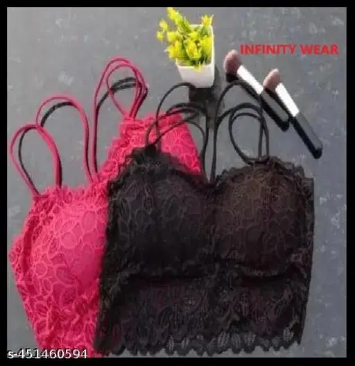 Net Solid Bras for Women, Pink & Black, Pack of 2 (28A)