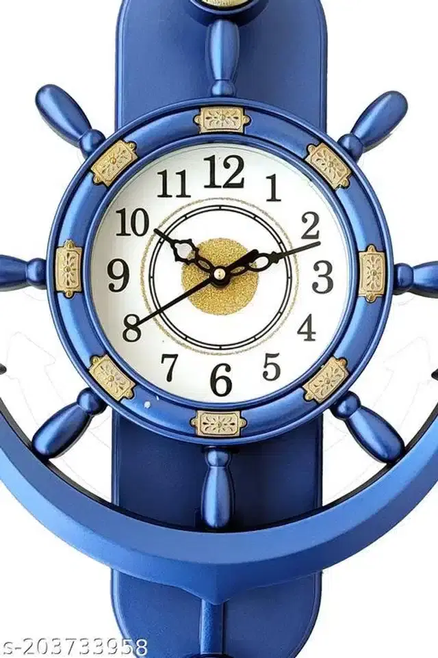 Analog Wall Clock, Blue, 38x26 cm