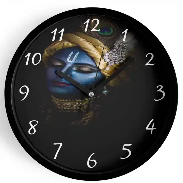 Analog Lord Krishna Wall Clock for Home, Black, 7 Inches