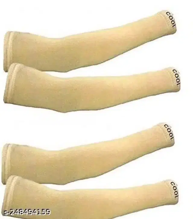 Cotton Arm Sleeves for Unisex, Pack of 2 (Beige)
