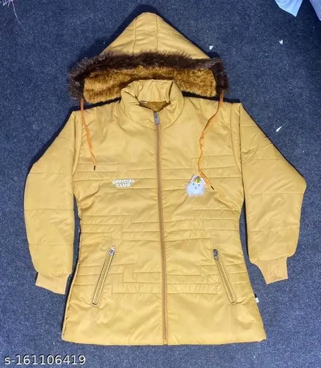 Polyester Jacket for Girls (Mustard, 1-2 Years)