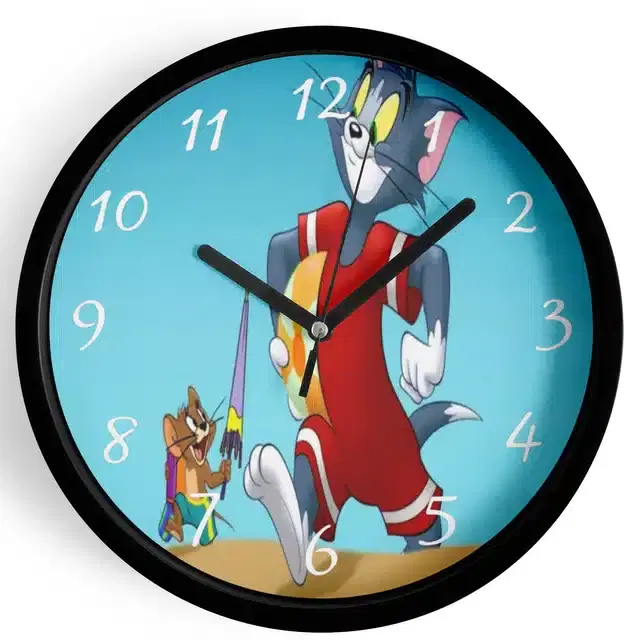 Analog Tom & Jerry Wall Clock for Home, Black, 7 Inches