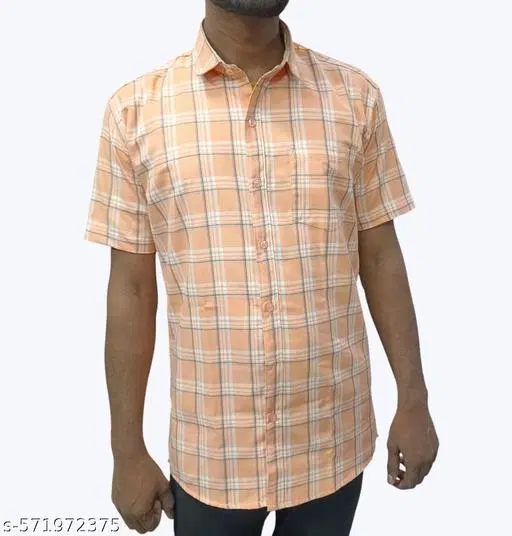 Cotton Blend Checked Shirt for Men, Orange (XL) Pack of 1