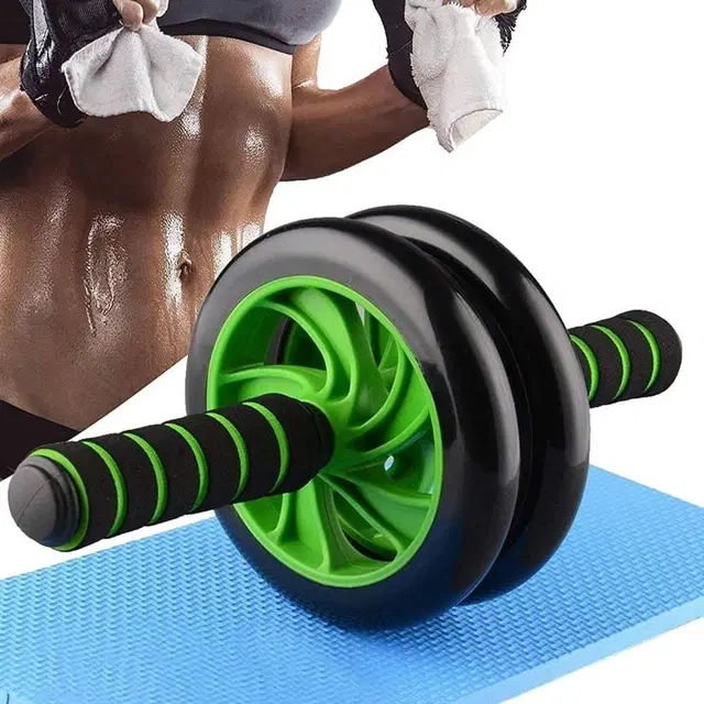 AJRO DEAL PREMIUM AB WHEEL ROLLER -GREEN Double-wheeled Abdominal Cross-fit Gym Equipment for Body Fitness Ab Exerciser Ab Exerciser, Green, Black, Pack of 1
