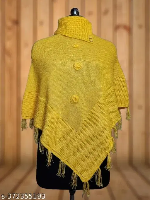 Woolen Poncho for Women (Yellow, Free Size)