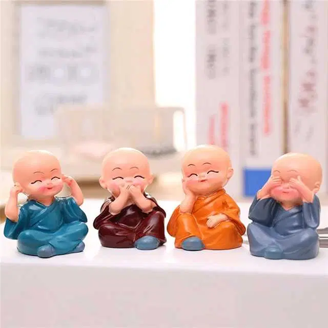 Little Monk Car Dashboard Decorative Showpiece, Multicolor, Pack Of 4, Hv-07