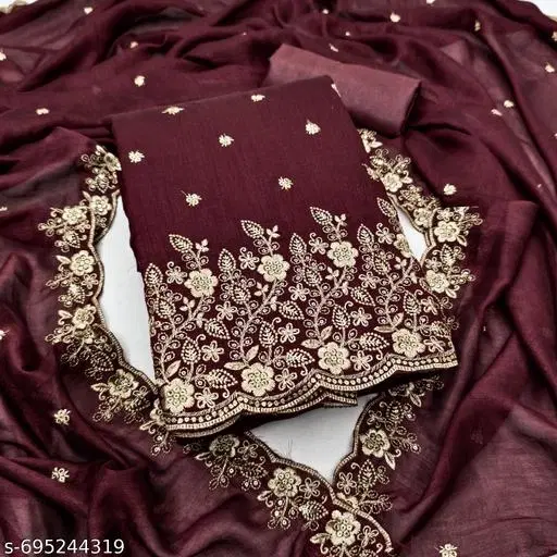 Vichitra Silk Punjabi/All Over Suits for Women (Red, 5.85 meter (S)) (Multicolor, 5.85 meter (S)