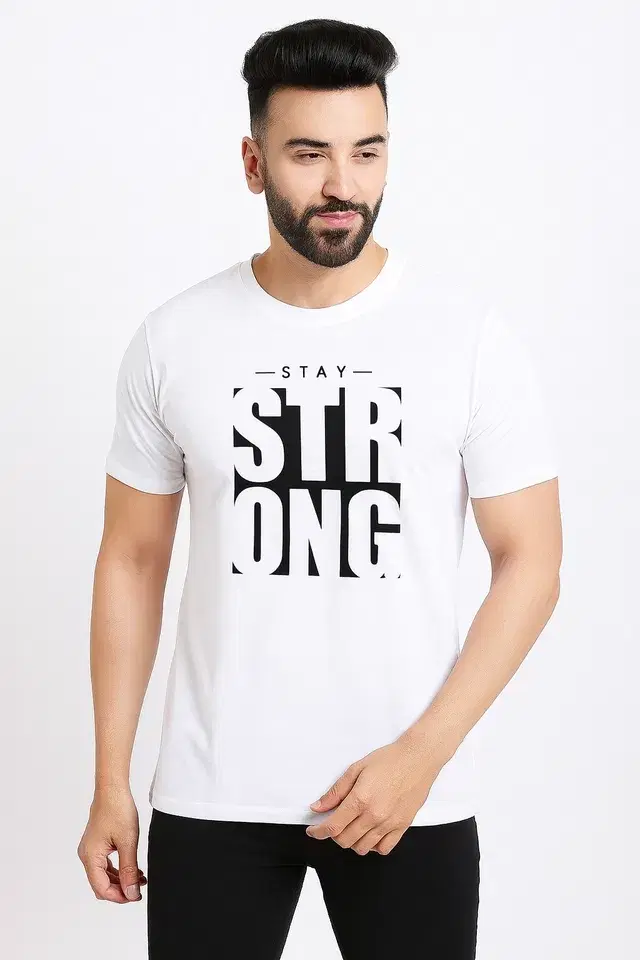 Round Neck Printed T-Shirt for Men, White (L)