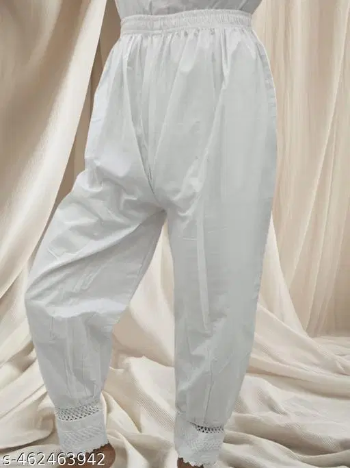 Cotton Solid Salwar for Women, White (M)