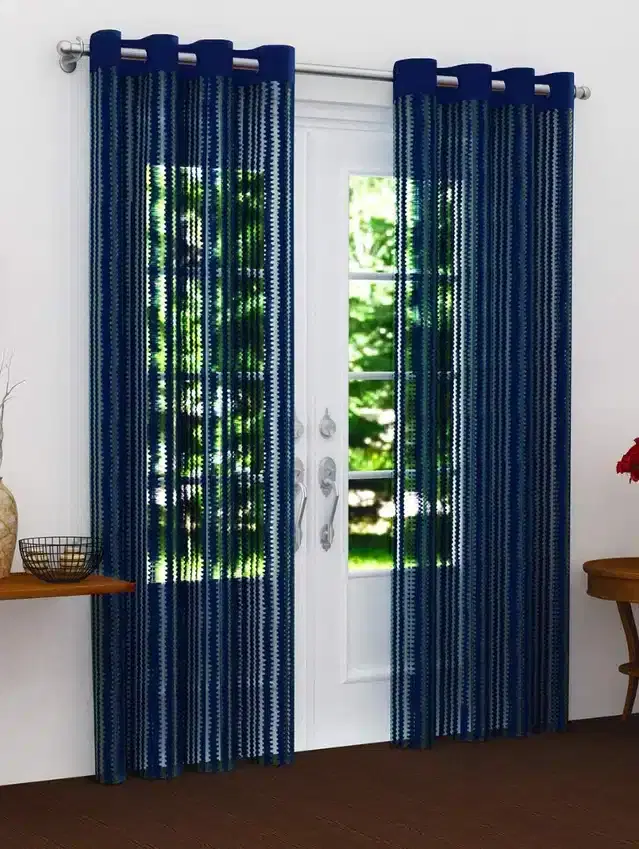 Polyester Solid Door & Window Curtains, Navy Blue, 7 feet