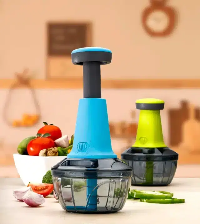 Manual Push Chopper for Vegetables & Fruits, Blue, 500 ml