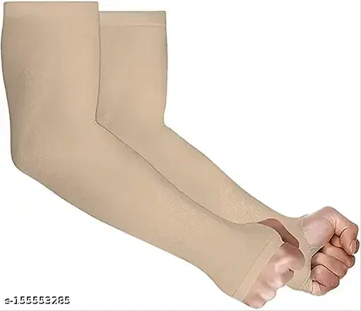 Cotton Solid Arm Sleeves for Men & Women, Beige
