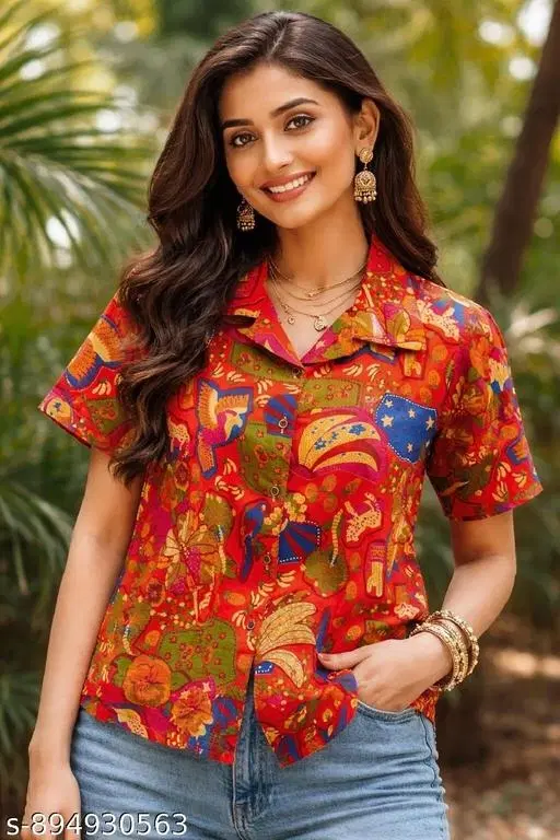 Floral Print Shirt Top for Women (Multicolor, L)