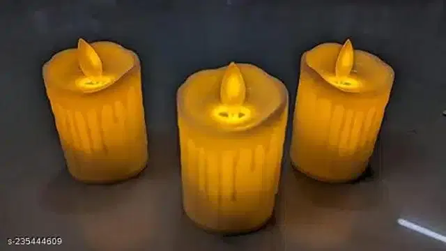 Plastic Dancing Flame Light Candles, Yellow, Pack of 3