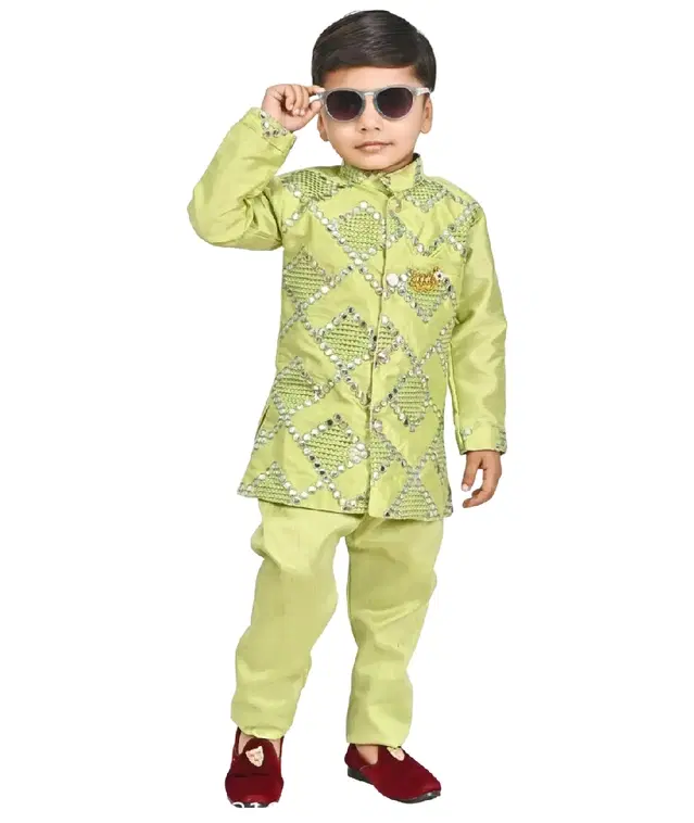 Art Silk Kurta with Pant for Boys (Green, 5-6 Years)