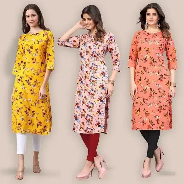 Women Crepe Printed Kurta, Pack Of 3 (Multicolor, XXL) (SD-463)