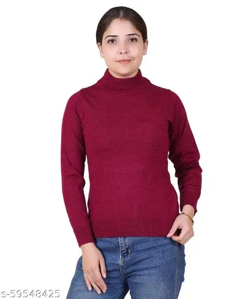 Acrylic Solid Sweater for Women (Wine, M)
