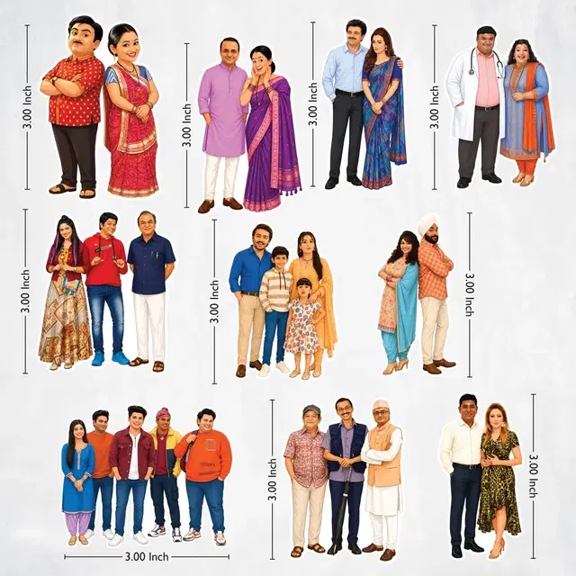 TodFod Gokul Dham Society Set Of 11 Character Fridge Magnets Home Décor