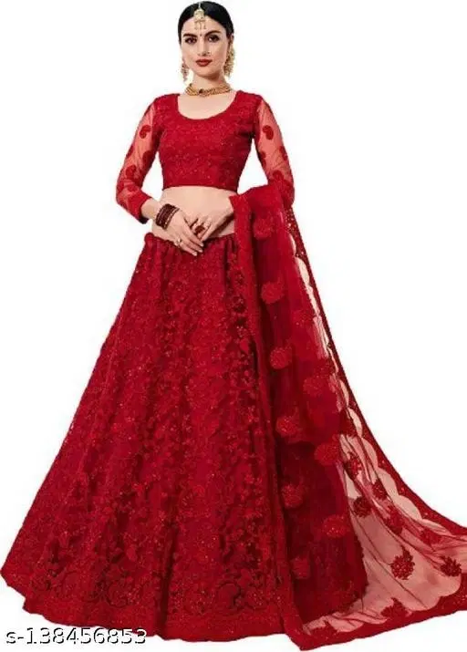 Cotton Blend Lehenga Choli for Women (Red, Free Size)