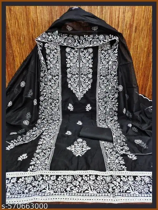 Embroidered Patiala Suit for Women (Black, Un Stitched)