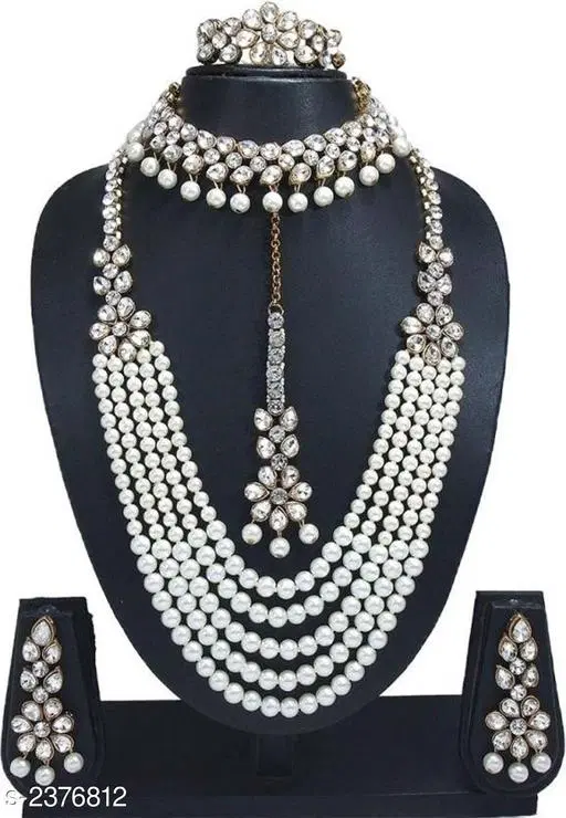 Elegant Alloy & Pearl Jewellery Set