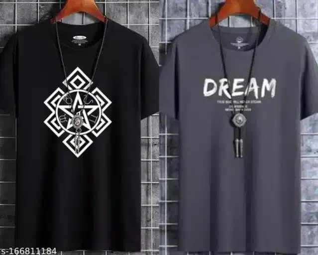Half Sleeves T-Shirt for Men, Pack of 2 (Black & Grey, L)
