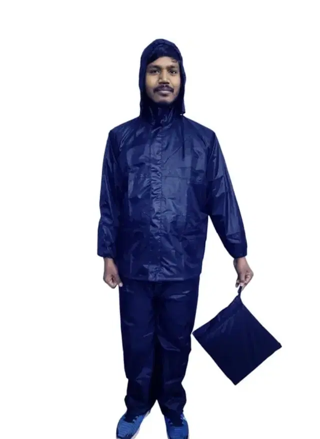 Polyester Solid Rainsuit for Men, Black, XL