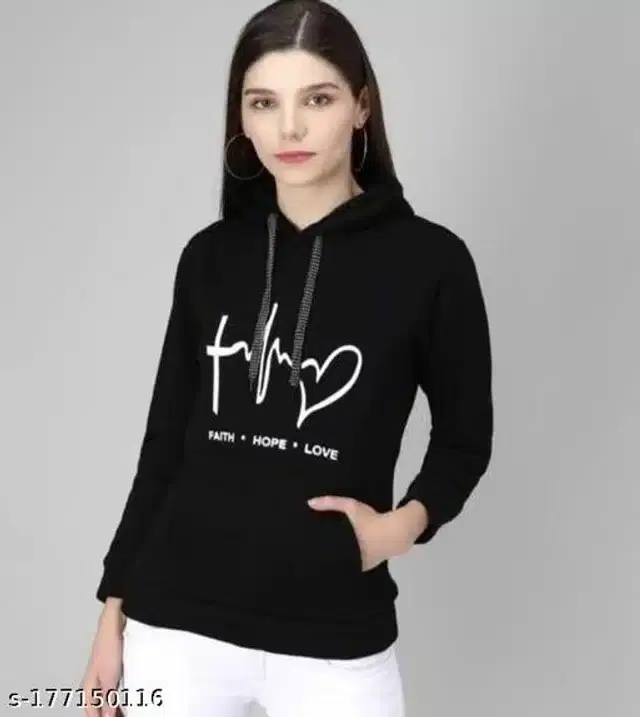 Bamboo Full Sleeves Hooded Sweatshirt for Women (Black, S)