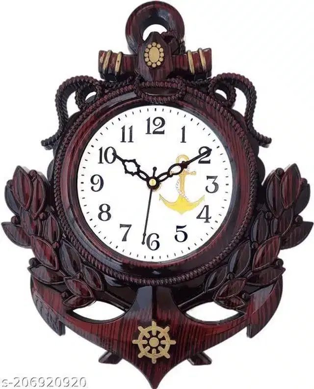 Plastic Analog Wall Clock, Brown & White