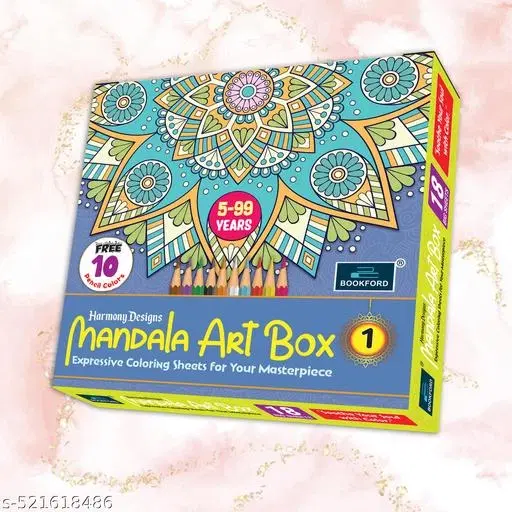 Harmony Design Mandala Art Boxx Part 1 – Embark on a whimsical journey with 18 unique mandala sheets and 10 vibrant pencils to ignite your creativity!