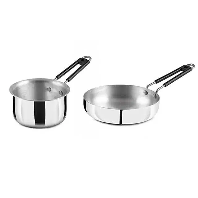 BMT Aluminium Saucepan & Fry Pan Combo, Set of 2, Silver, H6