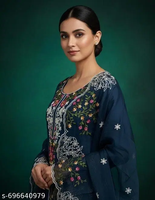 Jaipuri Style Kurti for Women (Blue, Un Stitched)