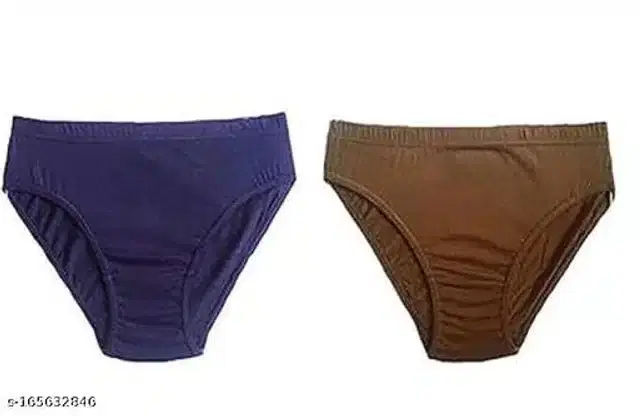 Cotton Blend Briefs for Women (Blue & Brown, S)