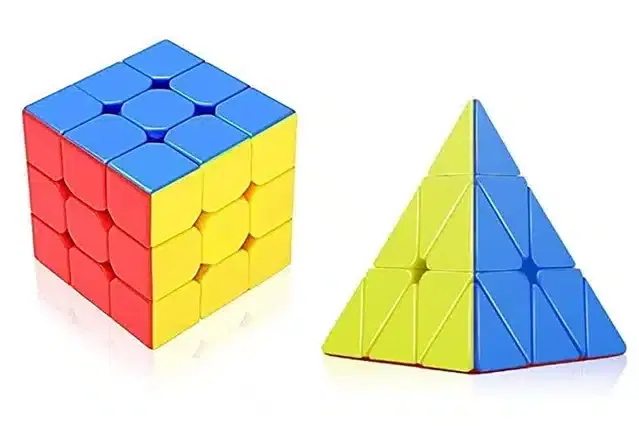 3x3 & Pyramid Stickerless Rubik's Cube, Set of 2, Multicolor