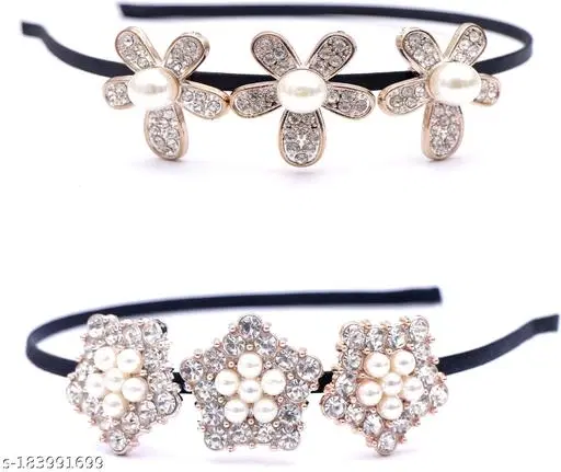 Hair Bands for Women, Pack of 2 (Silver)