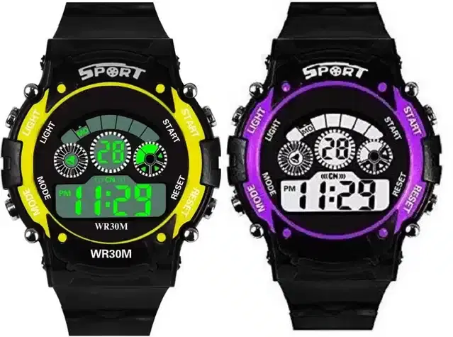Digital Watch for Boys, Pack of 2 (Yellow & Purple)