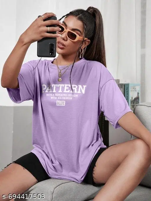 Cotton Blend Printed T-shirt for Women, Purple (XXS)