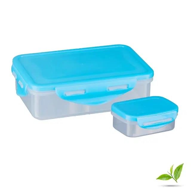 Plastic 2 Containers Lunch Box for Kids, 1x500ml, 1x150 ml, Blue, Set of 1
