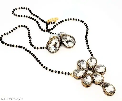 Alloy Mangalsutra With Earring for Women, Black