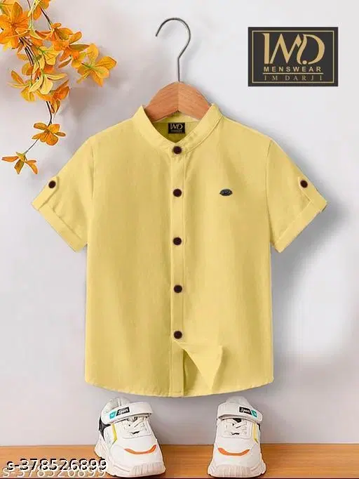 Solid Cotton Blend Mandarin Neck T-Shirt for Boys (Yellow, 6-7 Years)
