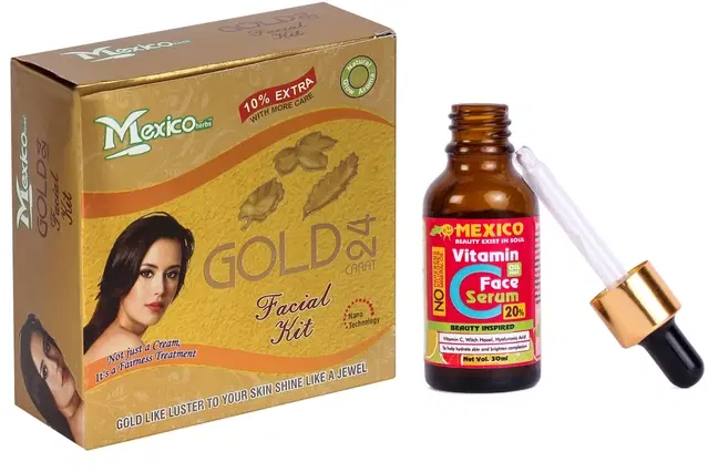 Maxico Herbs Gold Facial Kit with Vitamin C Serum (30 ml), Pack of 2
