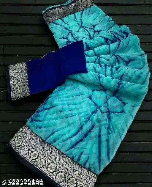 Georgette Printed Saree for Women, Sky Blue (6.3 m)