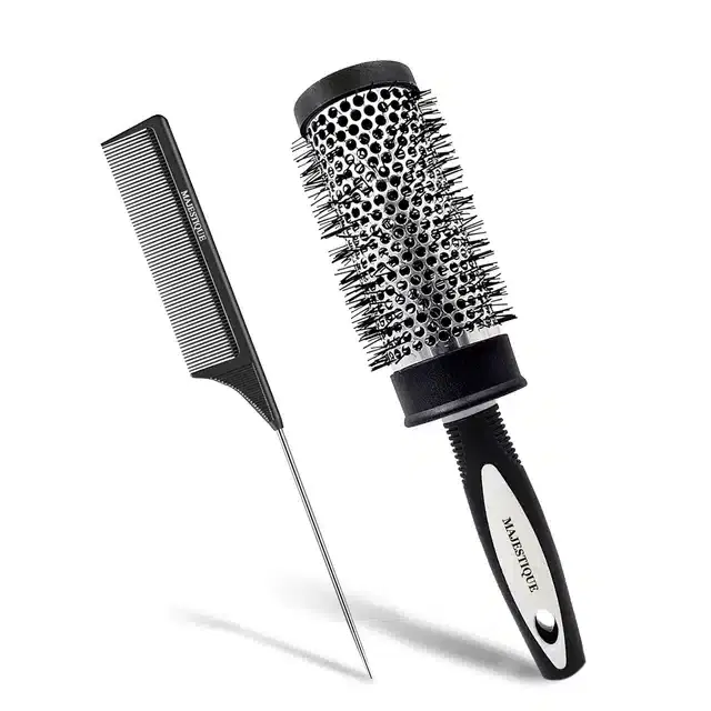 Ceramic Ion Round Hair Brush with Comb, Set of 2, Black
