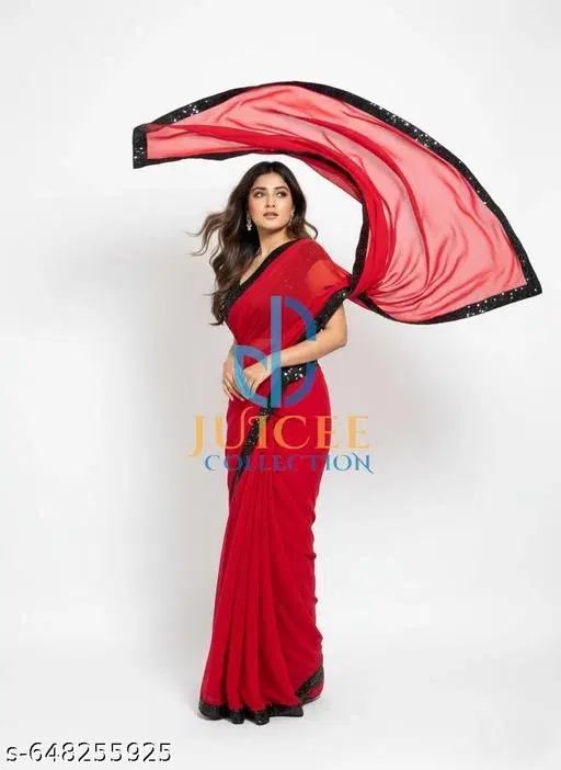 Georgette Saree for Women, Red (5.5 M)