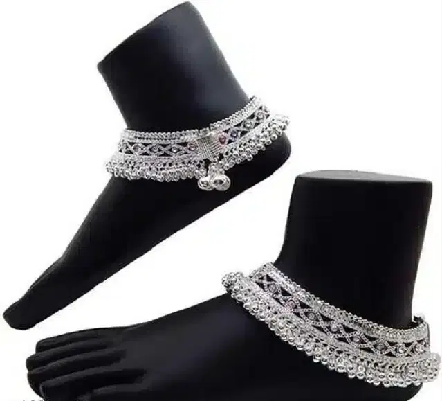 Designer Brass Anklet for Women & Girls, Set of 1 (Silver)