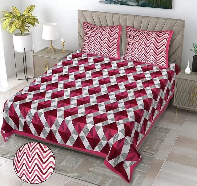 Cotton Double Bed sheets With 2 Pillow Cover (Multicolour) Set Of 1