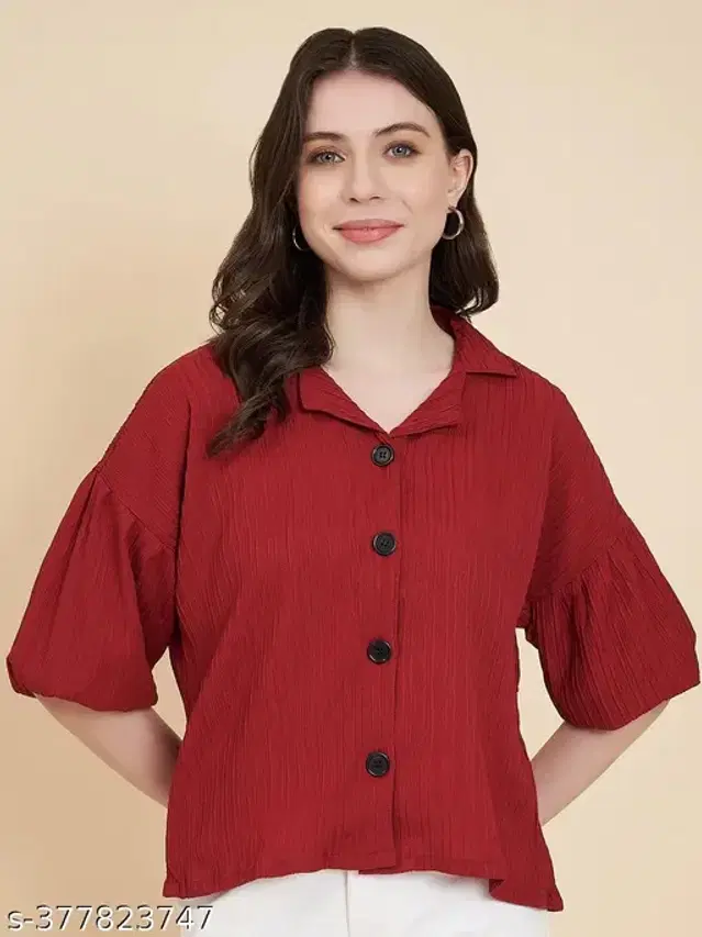 Cotton Blend Solid Shirt for Women (Red, XS)