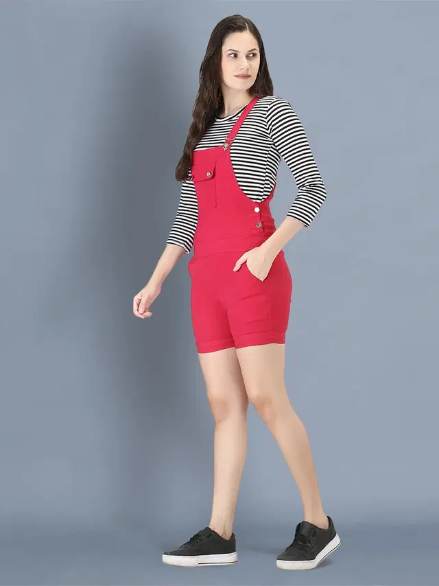 Cotton Blend Striped Jumpsuit for Women (Pink, M)